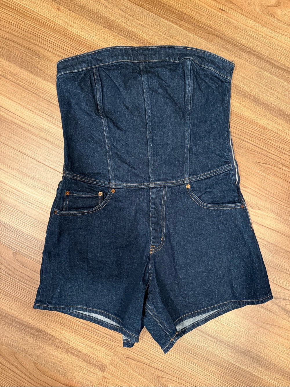 Abercrombie & Fitch Dark Blue High-Waist Strapless Denim Shorts